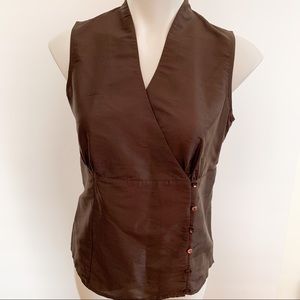 Talbots Raw Silk Sleeveless Top Shirt Brown Size 6